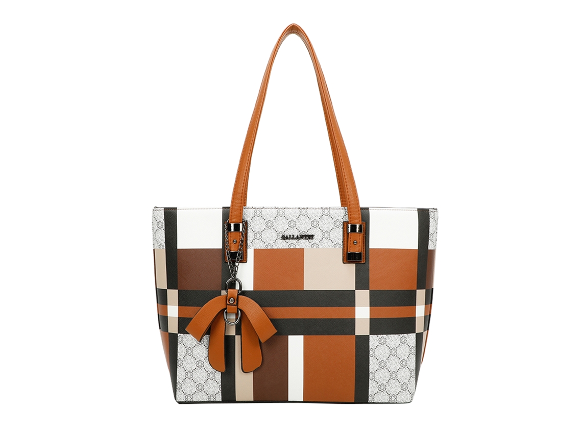 Saco De Ombro Para Mulher Xadrez Com Laço E Pingente Decorativo