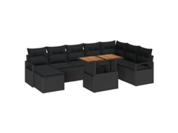 Conjunto 9 Conjunto De Sofá De Jardim Vidaxl Preto Vime Pe (100 X 55 X 73 Cm)