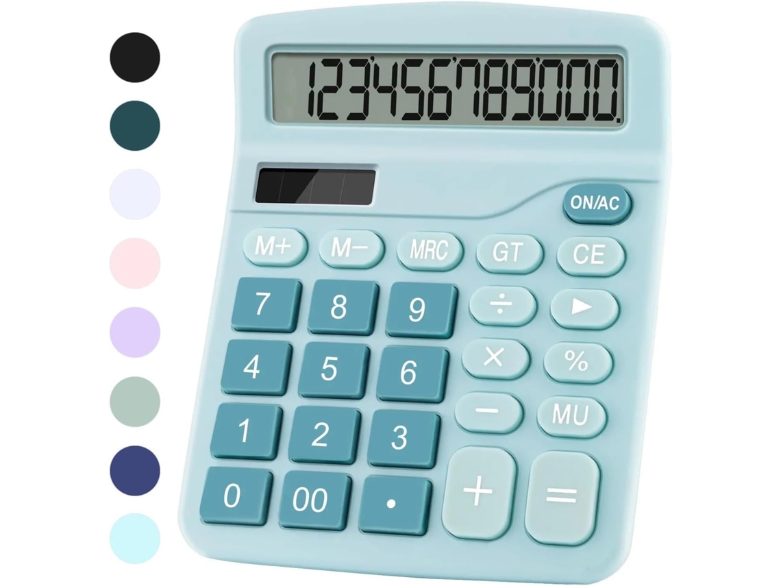 Calculadora De Secretária Cor Azul Pastel 12 Dígitos, Dupla Alimentação Solar E Bateria Para Contabilidade