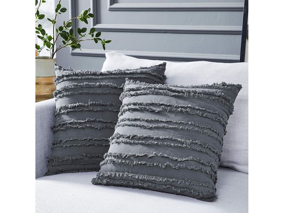 2026 funda de Almofada Cinza para Sofá Cama, Algodão e Linho Decorativo, 18x18 Polegadas, Conjunto de 2