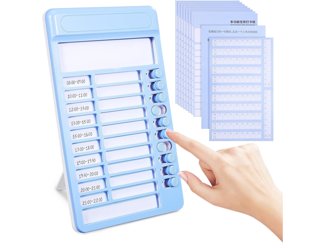 Quadro branco azul para tarefas domésticas com superfície lisa, suporte dobrável, para uso em mesa ou parede.