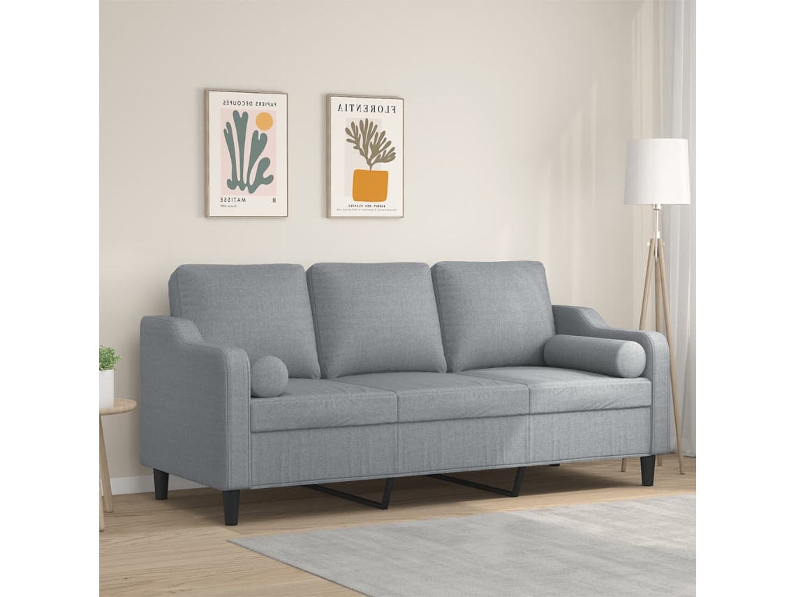 Sofá de Relaxamento HARLANV1 com 3 lugares e almofadas tecido cinza claro (180cm)