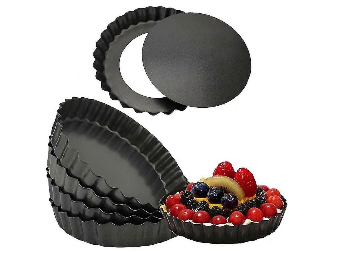 6 Formas De Tarte Mini De 5 Polegadas Com Fundo Removível, Formas Redondas Antiaderentes Para Pastéis De Nata, Laterais Caneladas Resistentes