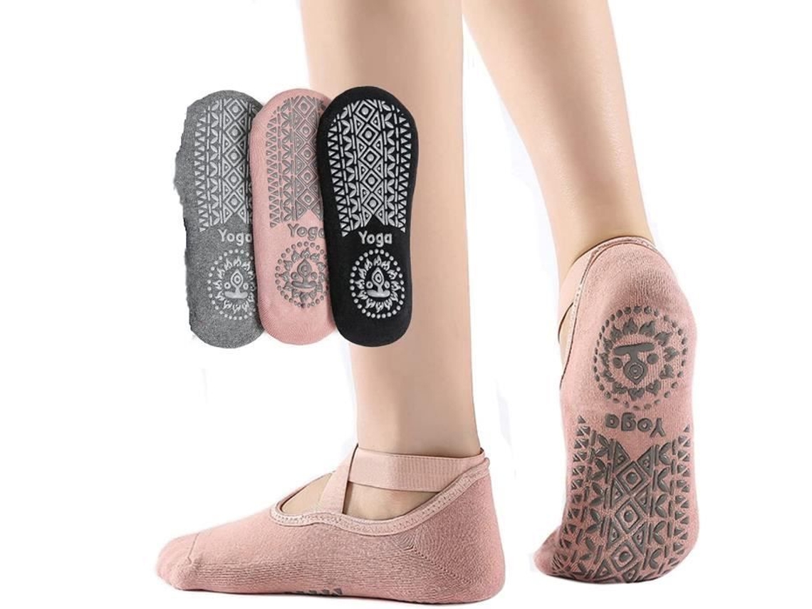 Meias de Ioga, 3 Pares, Antiderrapantes, para Pilates, Balé, Barra, Fitness AQUAFORGE