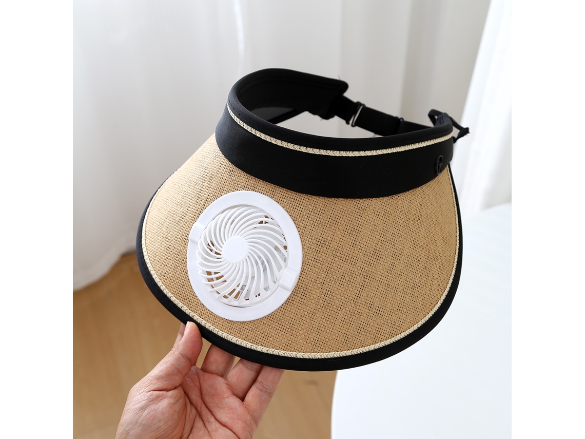 Chapéu de Proteção Solar Durável com Aba Larga, Ventilador com Carregamento Solar e Vento Forte. MDUG (cáqui)