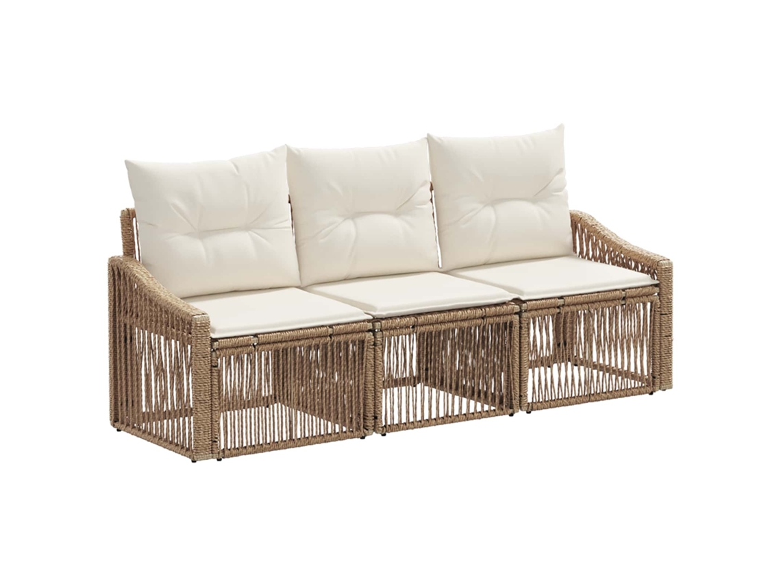 Vidaxl Conjunto De Sofá De Jardim 3 Pcs Bege Vime Pe