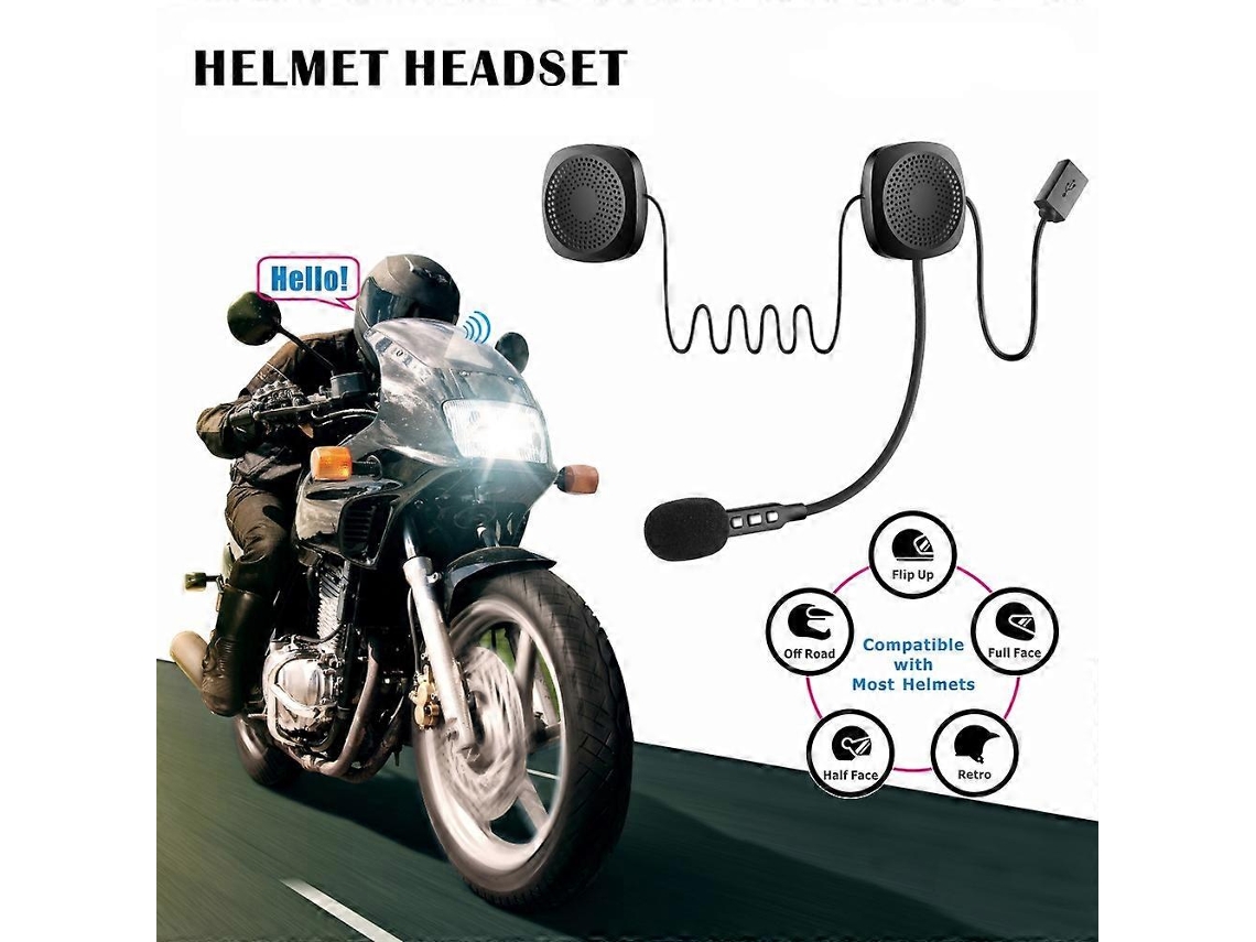 Fone de ouvido para capacete de motocicleta Hengrongshen T2 Bluetooth V5.0 5V com microfone anti-interferência