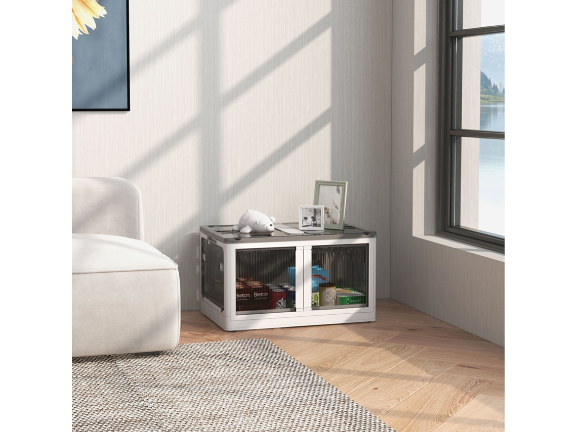 Caixa Armazen. Empilhável com Tampa 69l Contentor Organizadora Dobrável C/rodas 60x42x34 Cm Branco