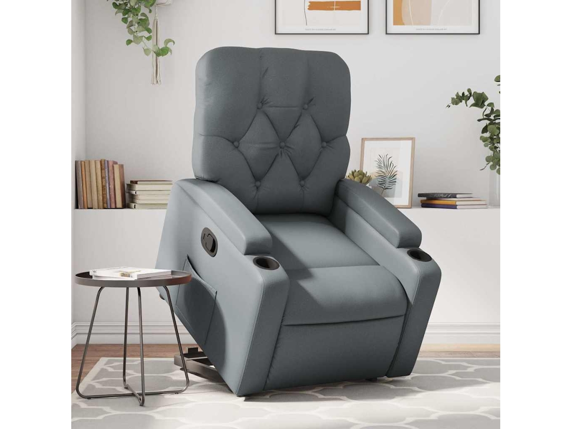 Vidaxl Poltrona Reclinável Elevatória Couro Artificial Cinzento