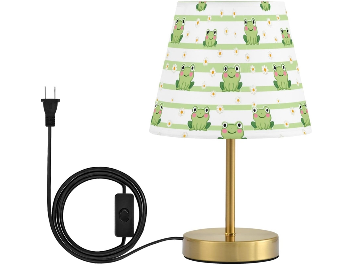 Abajur De Cabeceira Kcldeci Para Quarto, Estampa De Sapo Fofo, Listras Verdes, Estilo Fazenda, Com Cúpula De Têxtil Para