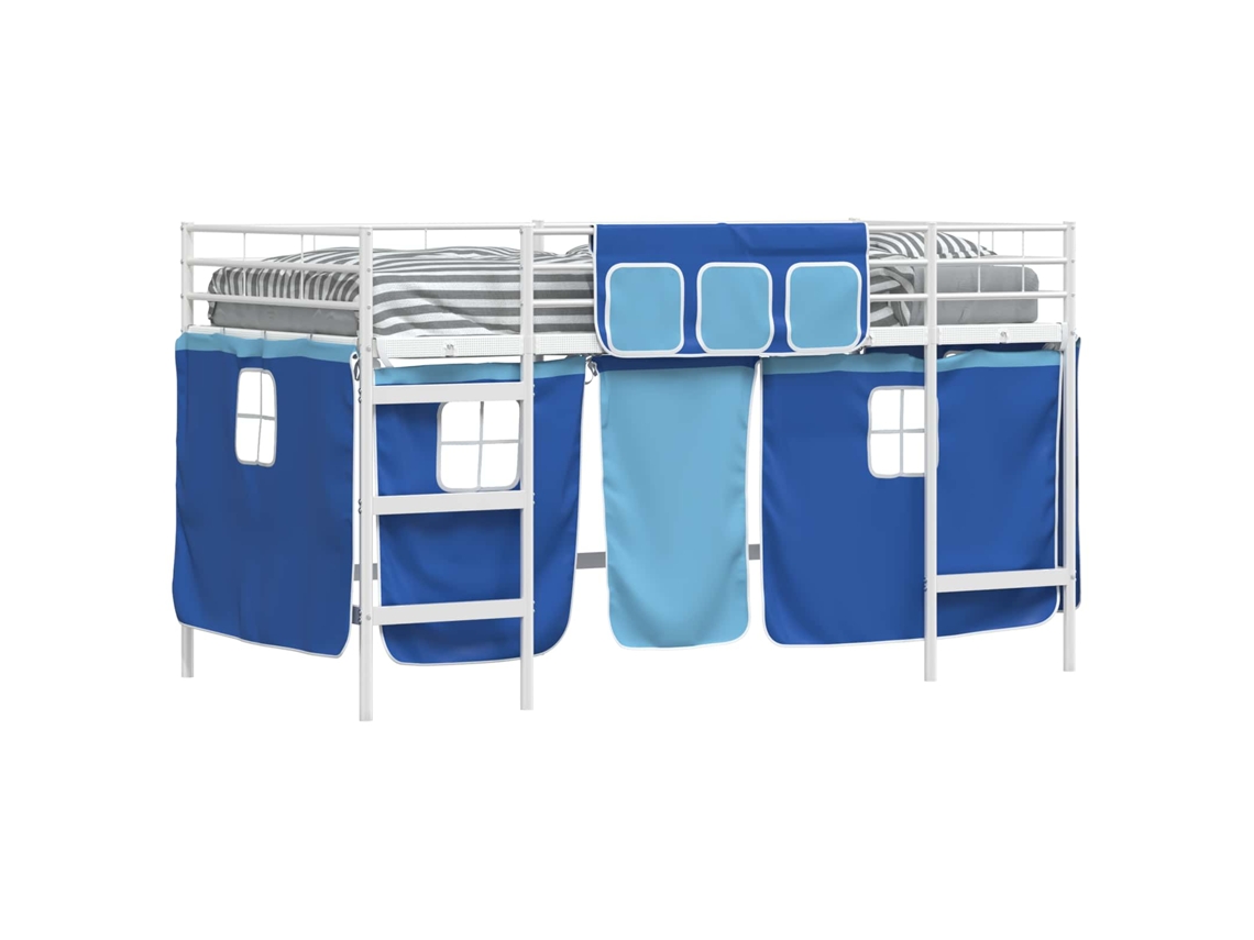 Estrutura de Cama Loft para Crianças com Cortinas Branco e Azul MAISON EXCLUSIVE