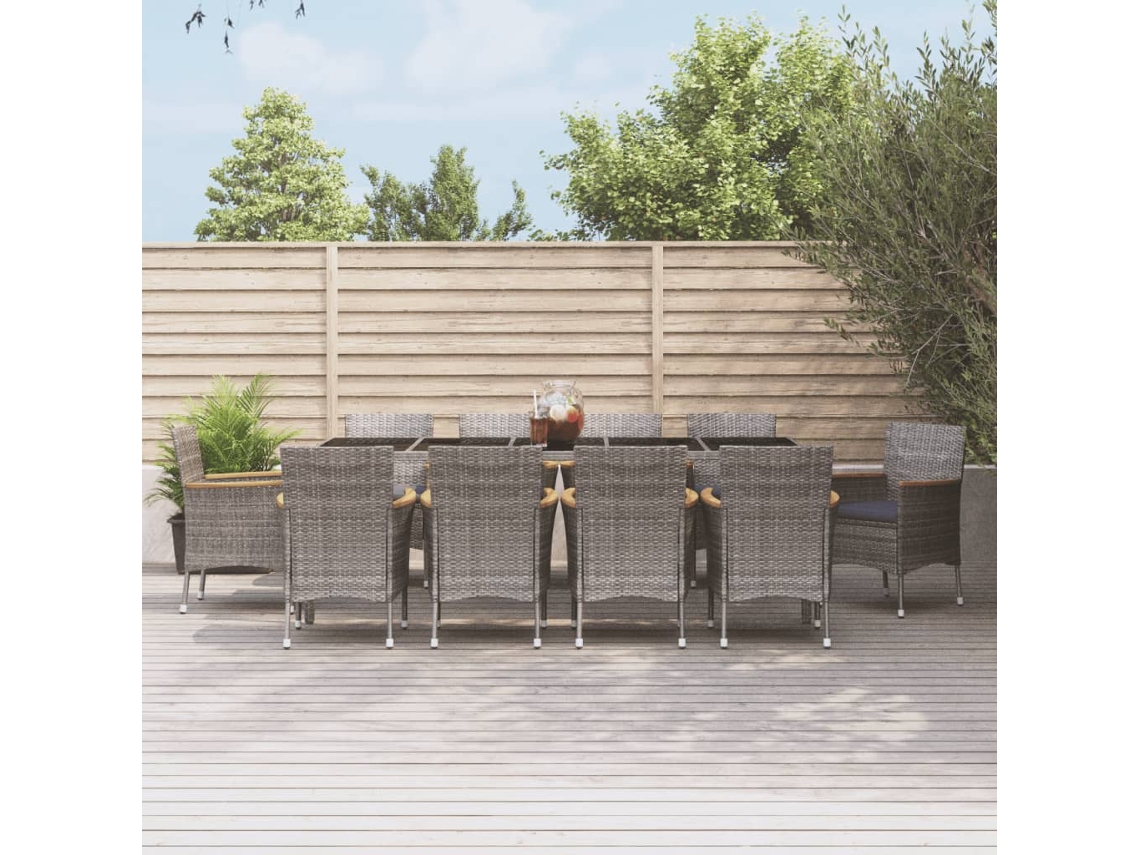 11 Pcs Conjunto Jantar P/ Jardim C/ Almofadões Vime Pe Cinza Dkd Home Decor