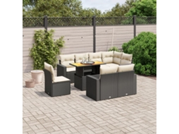 Vidaxl 9 Pcs Conjunto De Sofás P/ Jardim C/ Almofadões Vime Pe Preto
