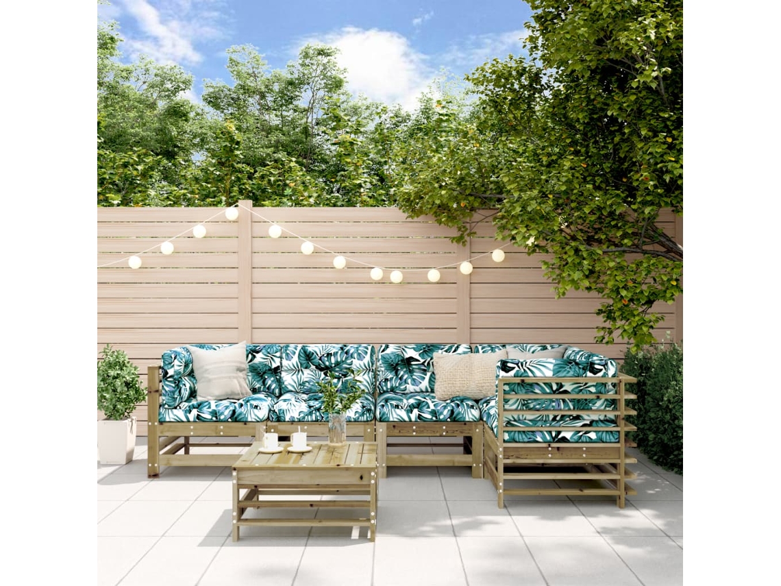 Pcs Conjunto Lounge De Jardim C/ Almofadões Pinho Impregnado Dkd Home Decor