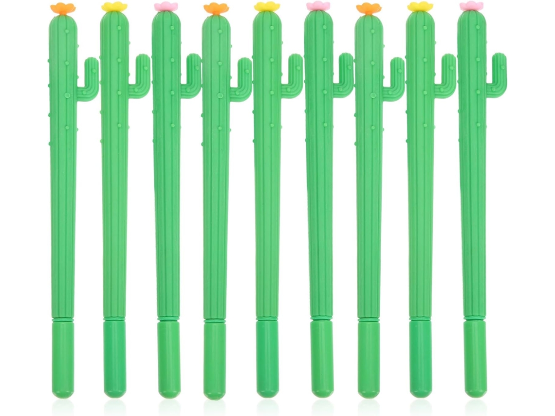 Conjunto De 10 Canetas Em Gel Com Estampa Cacto Verde, Feitas