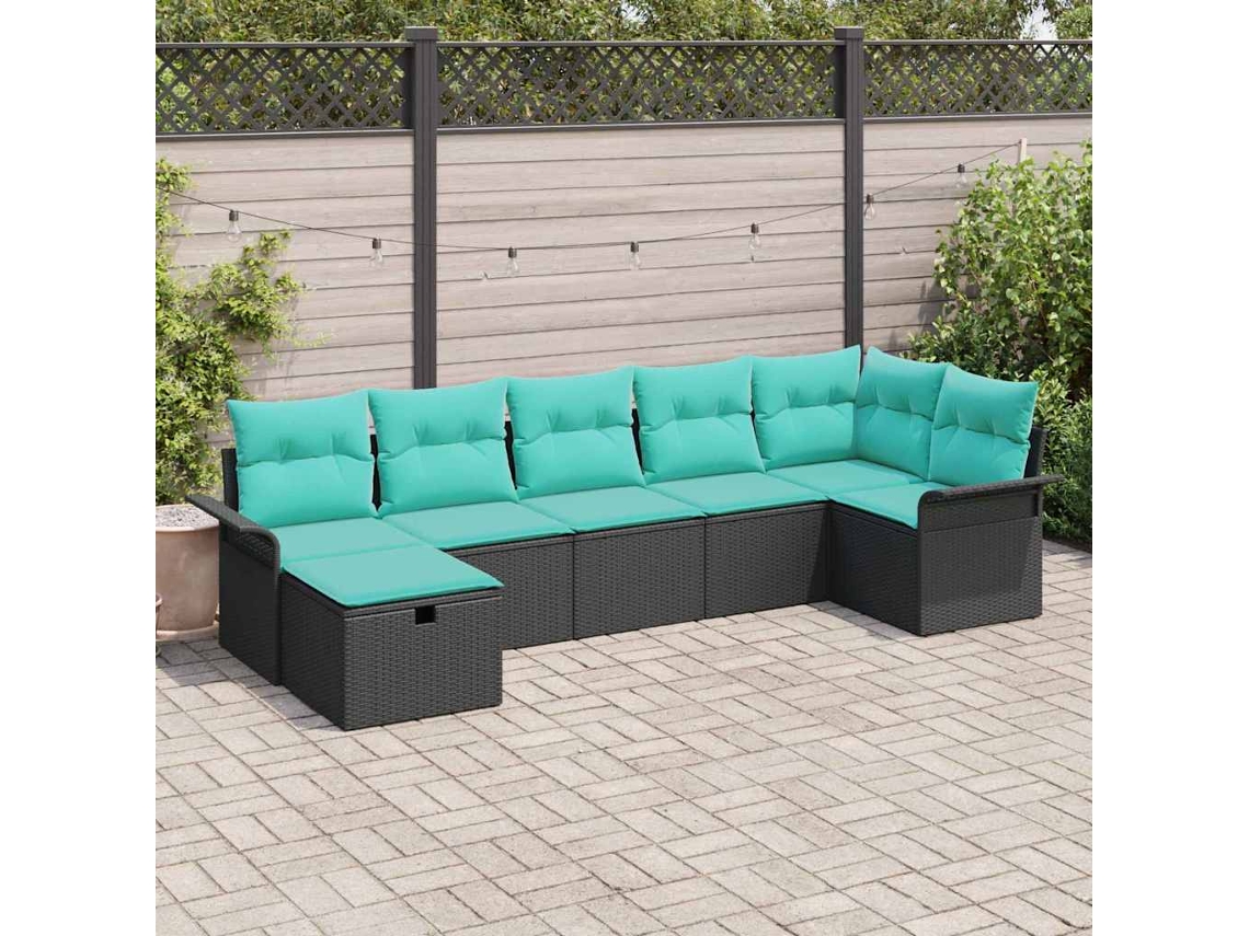 Vidaxl Conjunto de Sofá de Jardim com Almofada 7 Pcs Rattan Sintético
