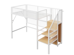 Cama Alta Metal 255x95cm Escada Armazenamento Led Preta