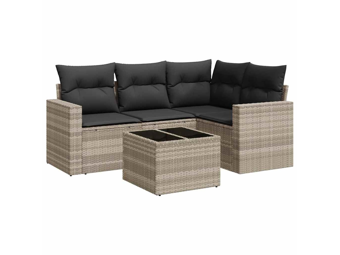 Conjunto de 5 Sofás Jardim com Almofadões Vime Pe Cinzento Claro MAISON EXCLUSIVE (5 pcs)