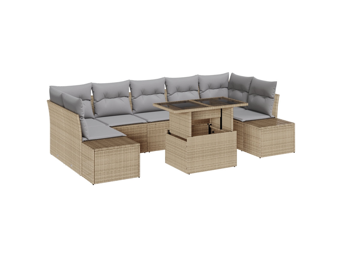 Conjunto 8 Conjunto De Sofá De Jardim Vidaxl Bege Vime Pe (100 X 55 X 73 Cm)
