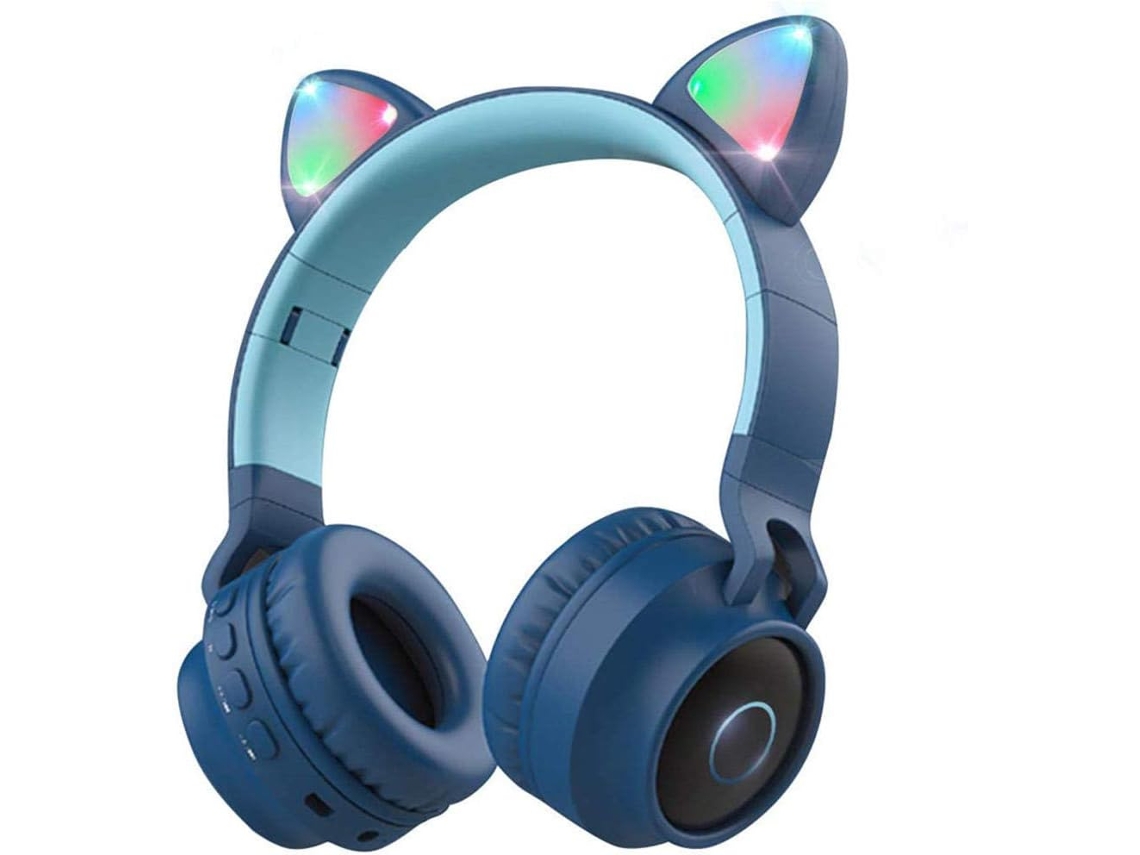 Fones De Ouvido Infantis Sem Fio Bluetooth Aditam Com Orelhas Gato, Luzes De Led E Microfone Conforto Em Dobro