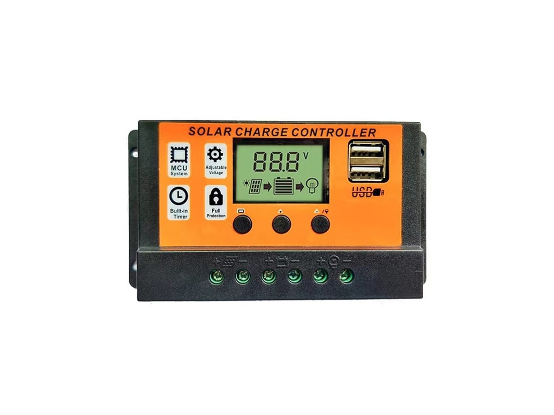 2026-controlador De Carga Solar 2025 Lcd Doble Usb Regulador De Panel Mppt Pwm 12v 24v Protecciones Automáticas