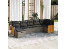 Vidaxl 7 Pcs Conjunto Sofás P/ Jardim C/ Almofadões Vime Pe Cinzento