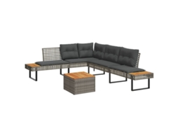 Vidaxl 2 Pcs Conj. Sofás De Jardim C/ Almofadões Vime Pe/acácia Cinza