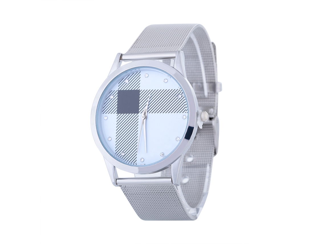 Relógio de Pulso Analógico Quartz com Pulseira de Malha e Pedras Preciosas
