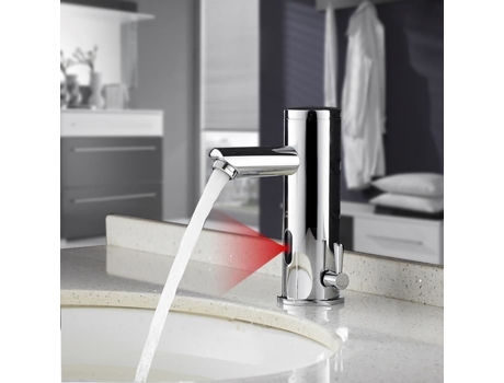 AURALUM Torneira Da Bacia Automática Sensor Infravermelho Chrome Bancada Misturador Da Bacia Do Banheiro Água Fria e Quente