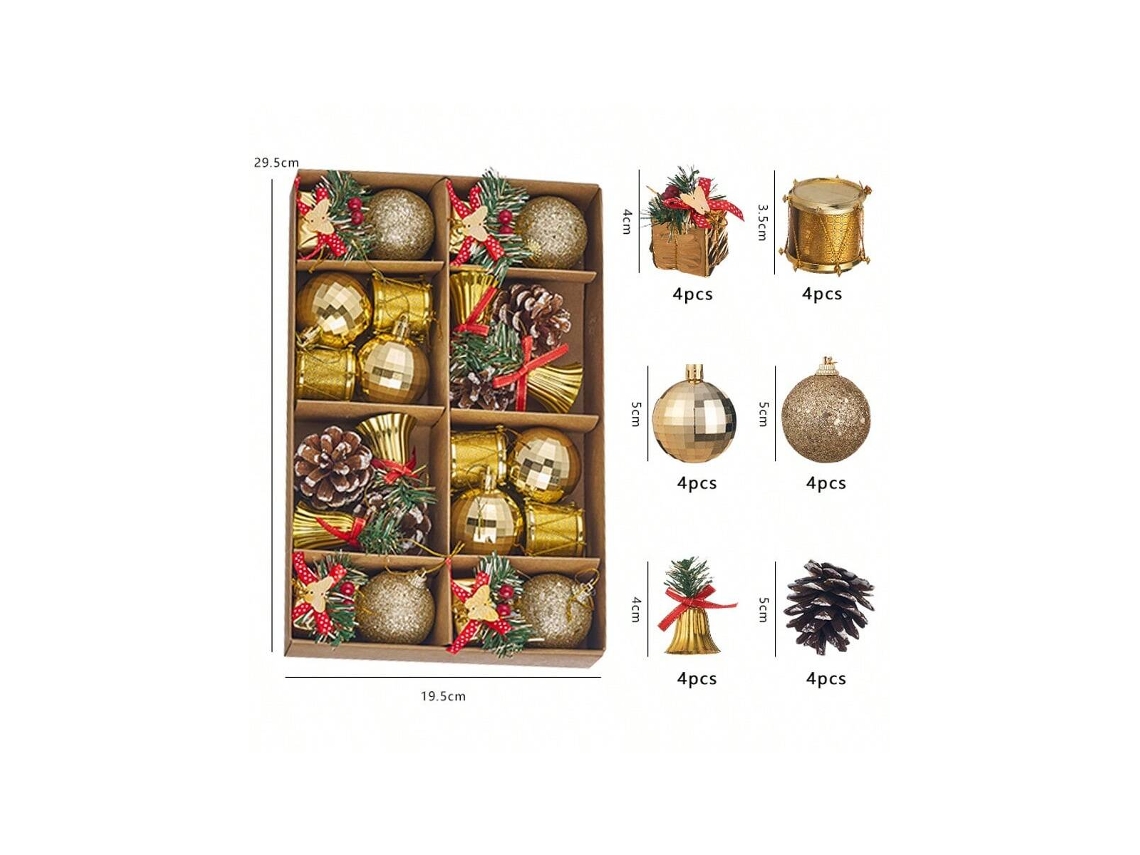 Pacote De Sino E Bola De Natal, Pacote De Pinho Com 24 Unidades Igvtrade (dourado)