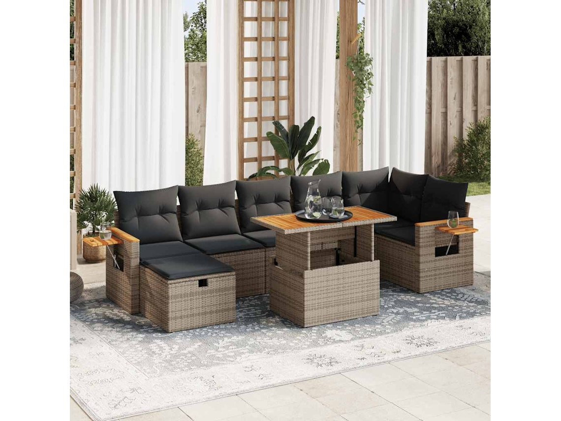 Vidaxl 5 Pcs Conjunto Sofás De Jardim C/ Almofadões Vime Pe Cinzento