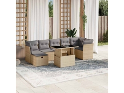 Vidaxl 8 Pcs Conjunto De Sofás P/ Jardim Com Almofadões Vime Pe Bege