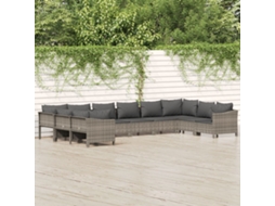 Vidaxl 10 Pcs Conjunto Lounge De Jardim C/ Almofadões Vime Pe Cinzento