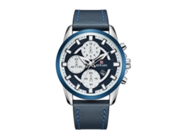 Reloj De Cuarzo Para Hombre Con Correa De Cuero, Calendario, Casual Y Empresarial (blanco Azul)