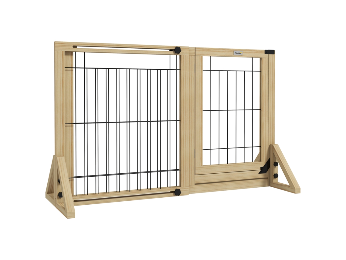 Barreira De Segurança Extensível De 2 Painéis E Pés De Apoio Triangular 112-159x44x70 Cm Madeira