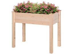 Vaso Madeira Elevado 86x46x76 Com Furos Drenagem E Tecido Não Tecido, Natural