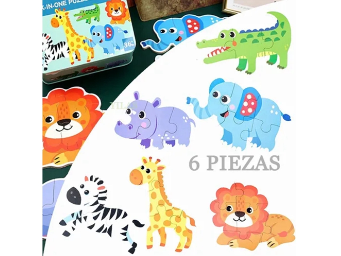 Mali quebra cabeça de Animais 6 em 1 para Bebês Madeira Educativo Brinquedo com Estampa Colorida