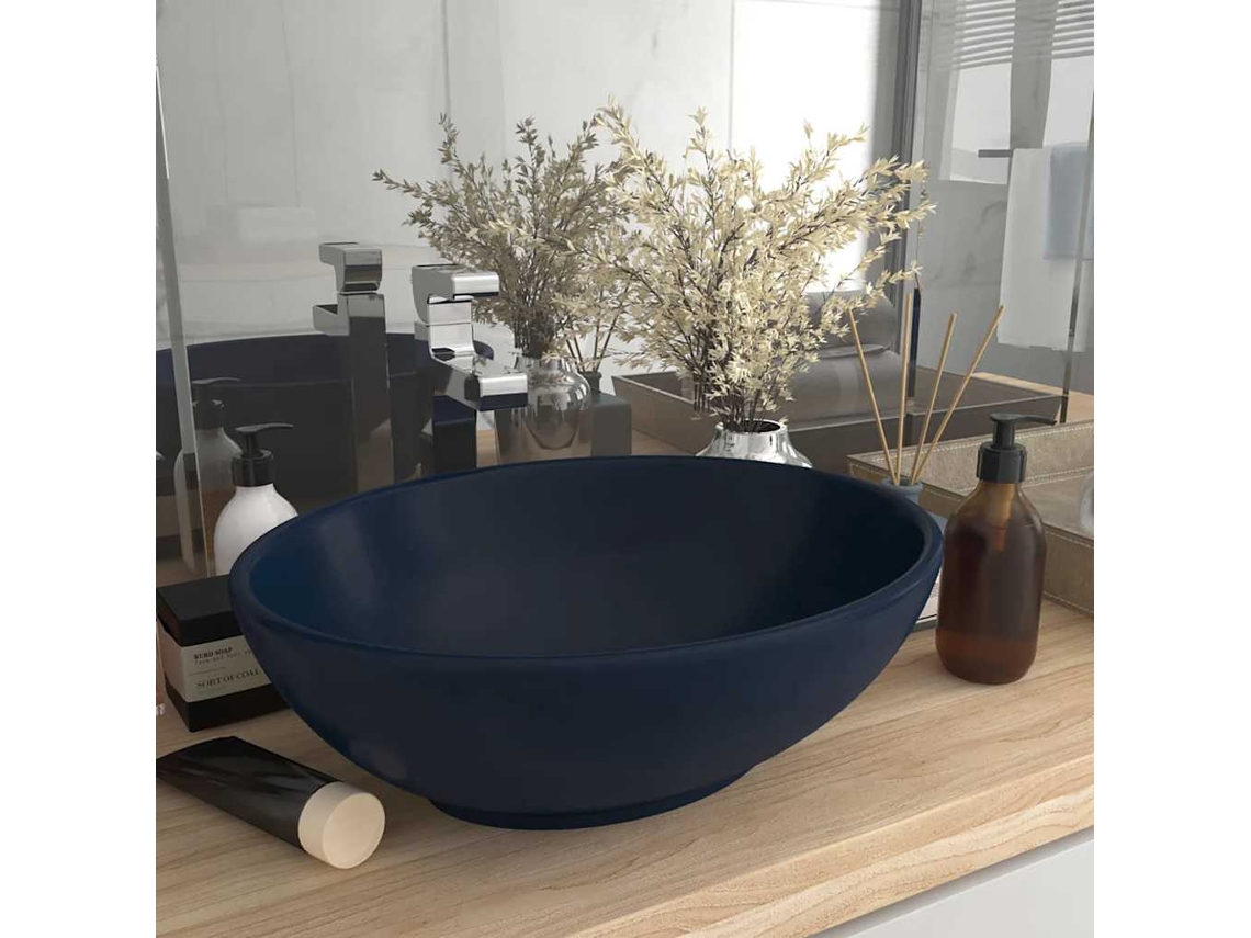 Vidaxl Lavatório Luxuoso Oval 40x33cm Cerâmica Azul-escuro Mate