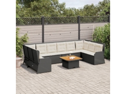 Vidaxl 7 Pcs Conjunto Lounge De Jardim C/ Almofadões Vime Pe Preto
