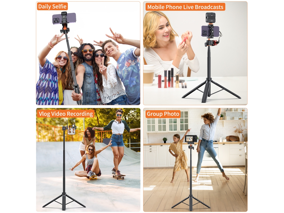 Palo Selfie Tripode Vrig Tp-16 140cm Com Cabeça Giratória E Suporte Para Telefones Câmera Ideal Para Vlog Gravação