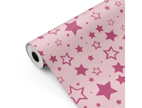 Bobina De Papel De Presente, Rolo Grande 62cm X 100m • Estrelas Rosa • Ideal Para Lojas Negócios Comércio Embalar Presentes Aniversários Fiesta Paper