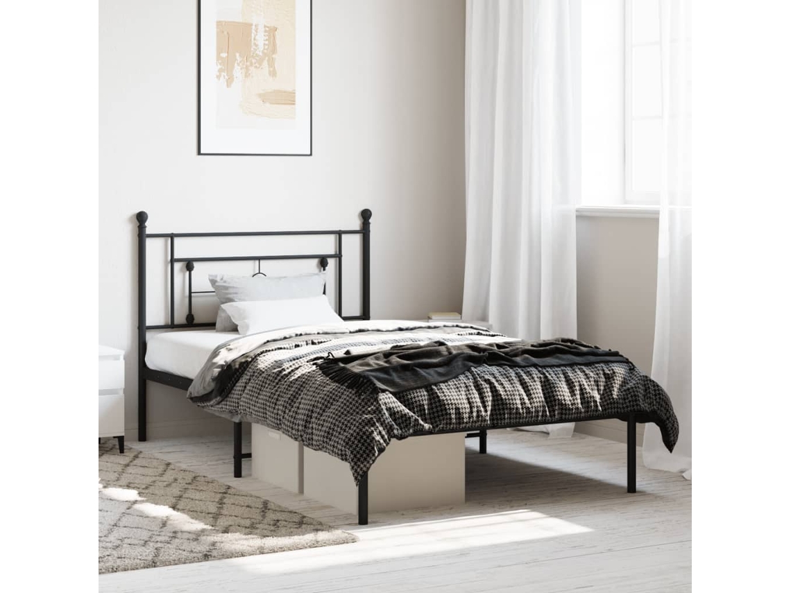 Estrutura De Cama Com Cabeceira 107x203 Cm Metal Preto