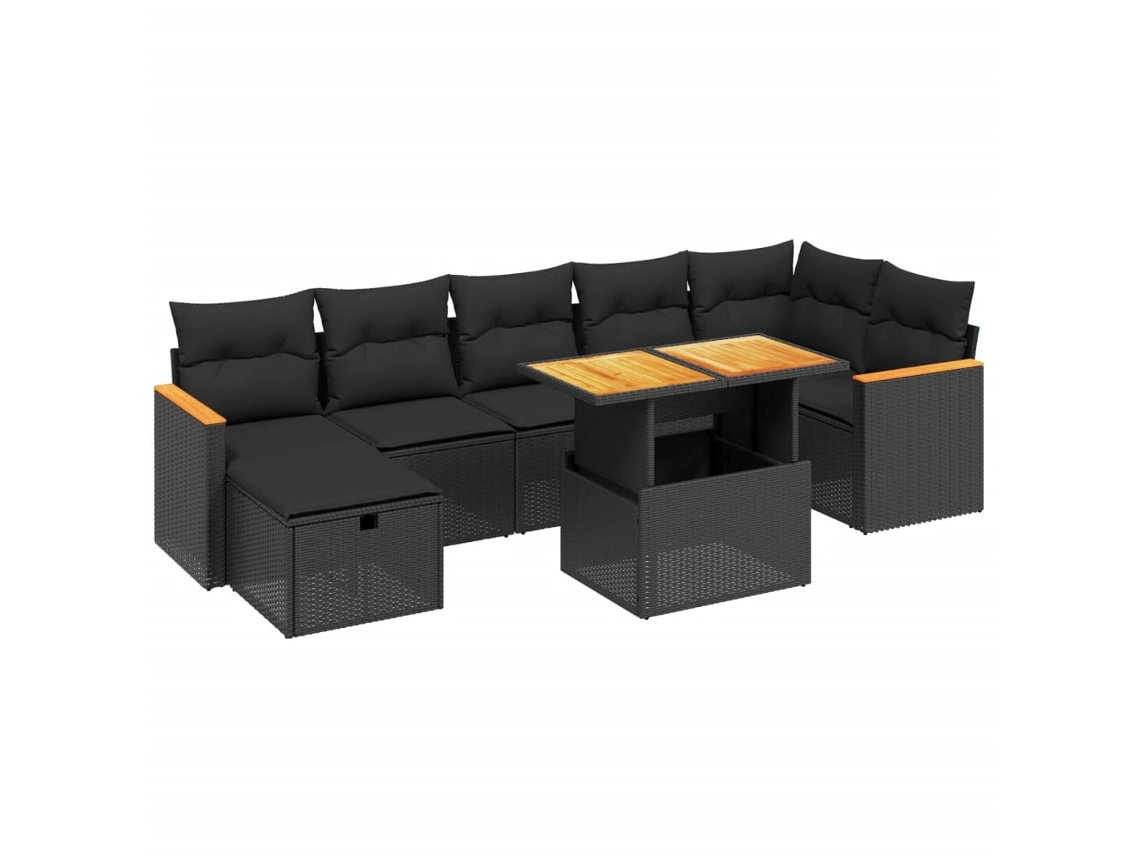Conjunto de 8 sofás de jardim com almofadões Vime Pe Preto MAISON EXCLUSIVE (N/A)