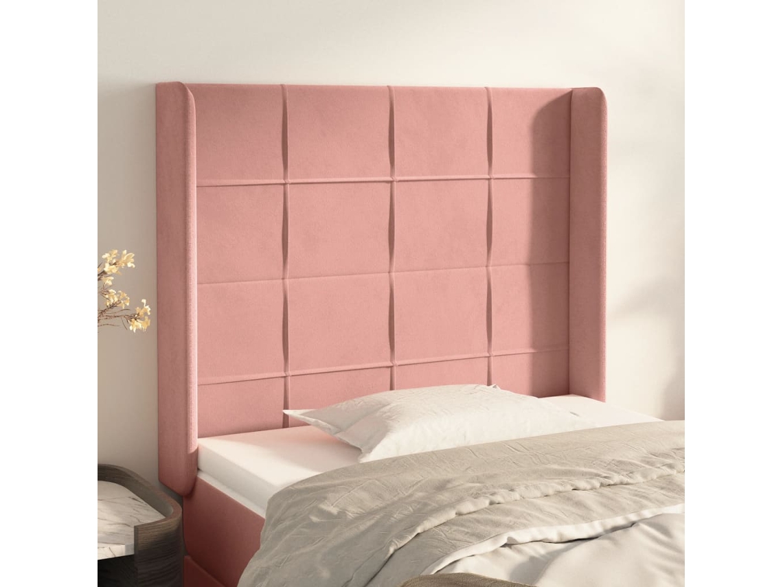 Vidaxl Cabeceira De Cama C/ Abas Veludo 93x16x118/128 Cm Rosa