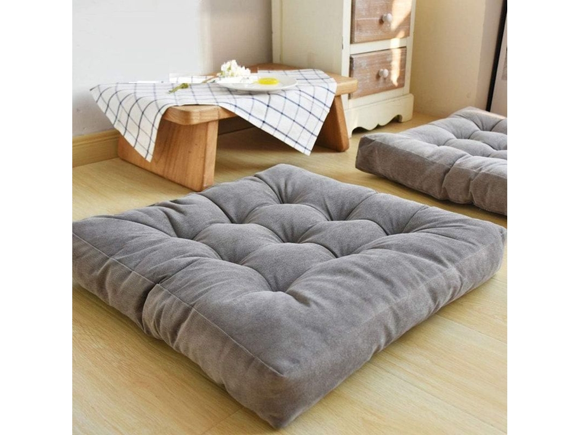 2026 almohada de Suelo Cuadrada de Corduroy Acolchada, Cojín para Yoga, Meditación, Salón, Balcón, 22x22 Pulgadas, Gris