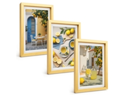 Quadros Decorativos Para Paredelimões, Limonada, Portas Azuis Moldura Dourada Quadros Para O Escritório Espelharte (3 Peças 20x30 Cm)