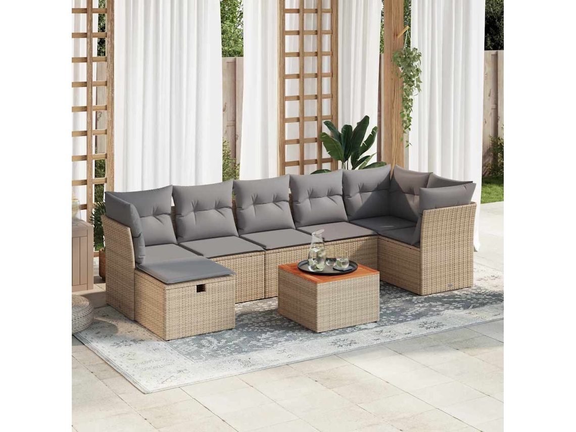Vidaxl 8 Pcs Conjunto de Sofás P/ Jardim com Almofadões Vime Pe Bege