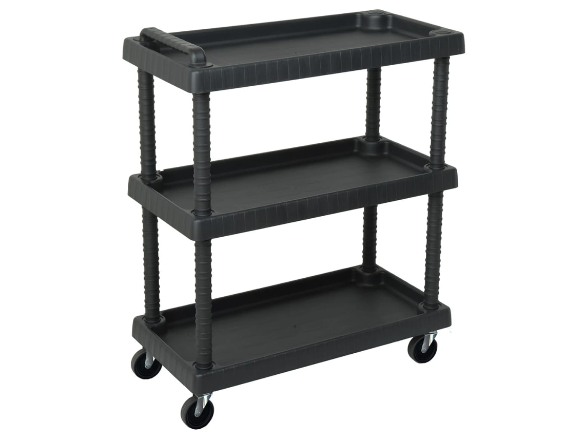 Vidaxl Carrinho Ferramentas Oficina C/ 3 Níveis 75x37,5x92 Cm Pp Preto