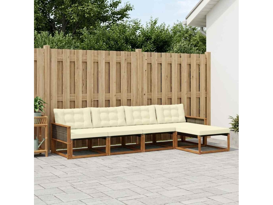 Vidaxl Conjunto De Sofás Para Exterior 5 Unid. Natural E Creme
