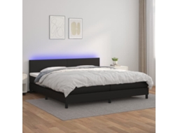 Vidaxl Cama Box Spring C/ Colchão/led 200x200cm Couro Artificial Preto
